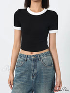 Cotton Contrast Graceful Trim Cropped Top
