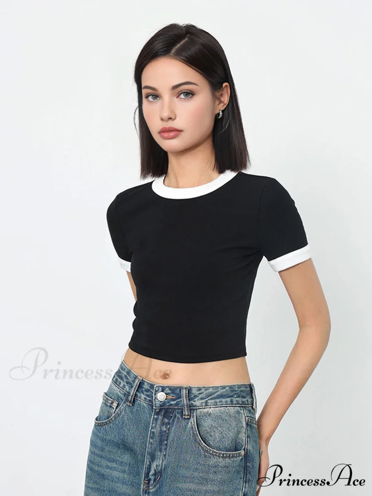 Cotton Contrast Graceful Trim Cropped Top