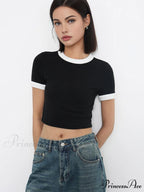 Cotton Contrast Graceful Trim Cropped Top