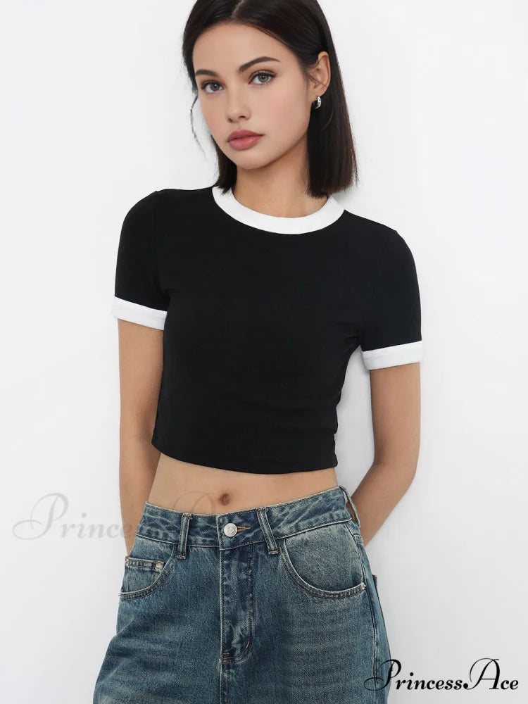 Cotton Contrast Graceful Trim Cropped Top