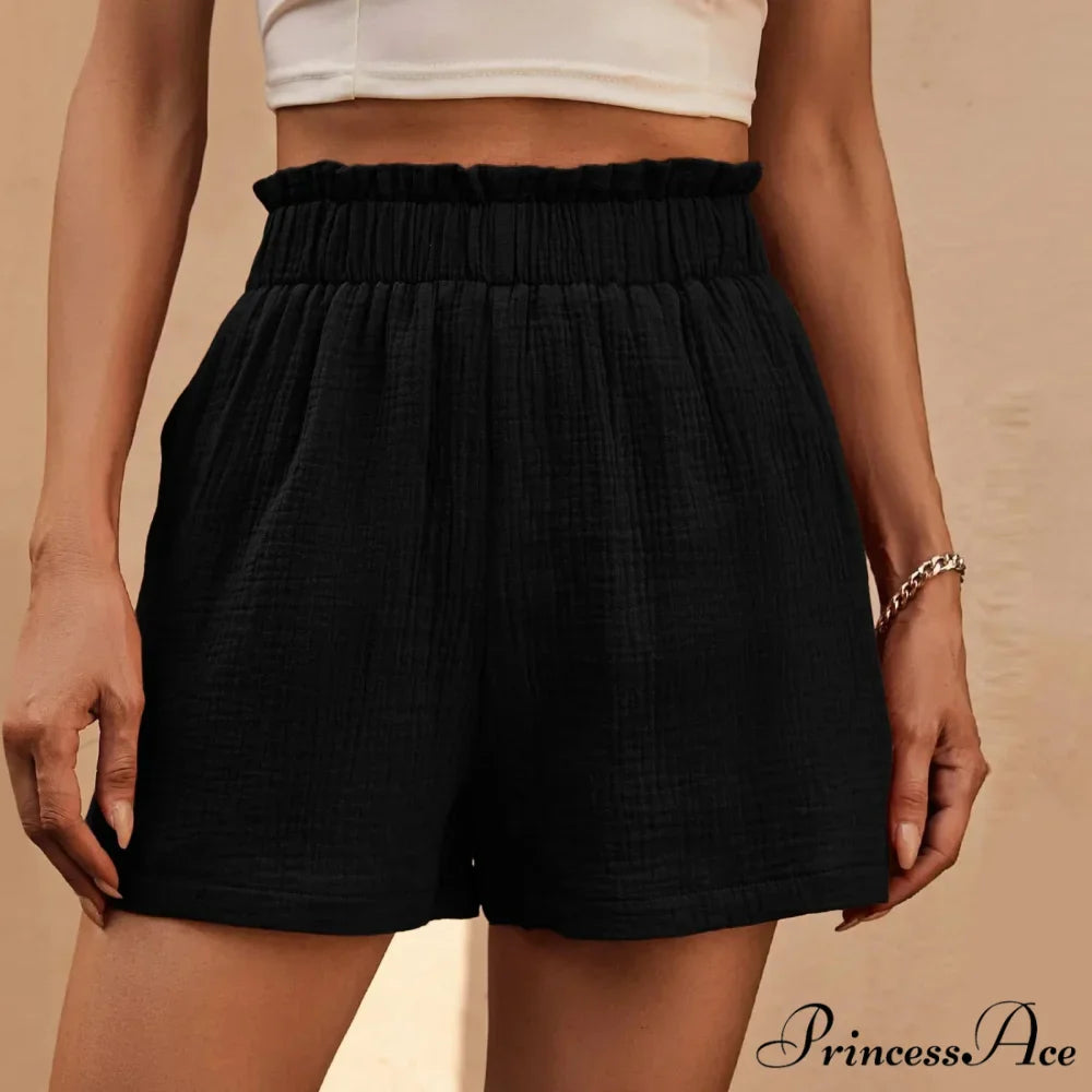 Cotton Double Layered Pleats Hem Straight Leg High Waist Sports Short