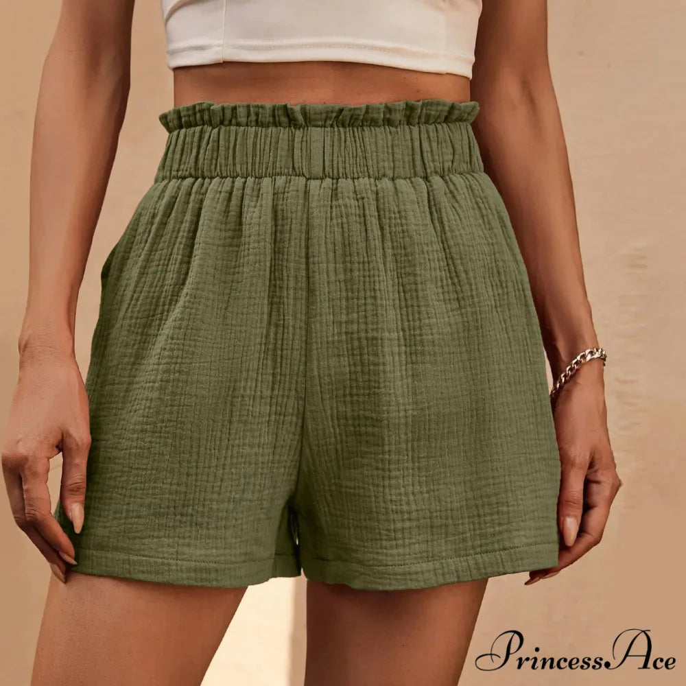 Cotton Double Layered Pleats Hem Straight Leg High Waist Sports Short