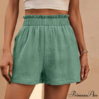 Cotton Double Layered Pleats Hem Straight Leg High Waist Sports Short