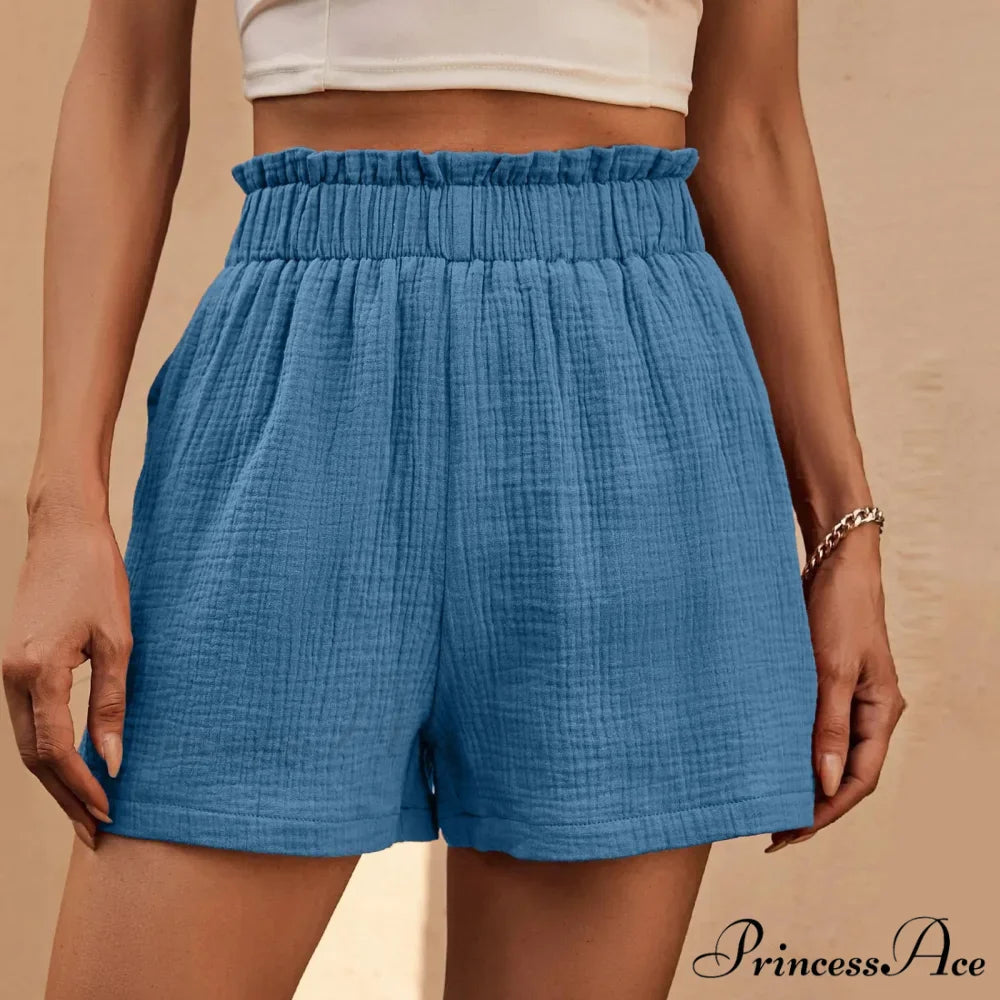 Cotton Double Layered Pleats Hem Straight Leg High Waist Sports Short