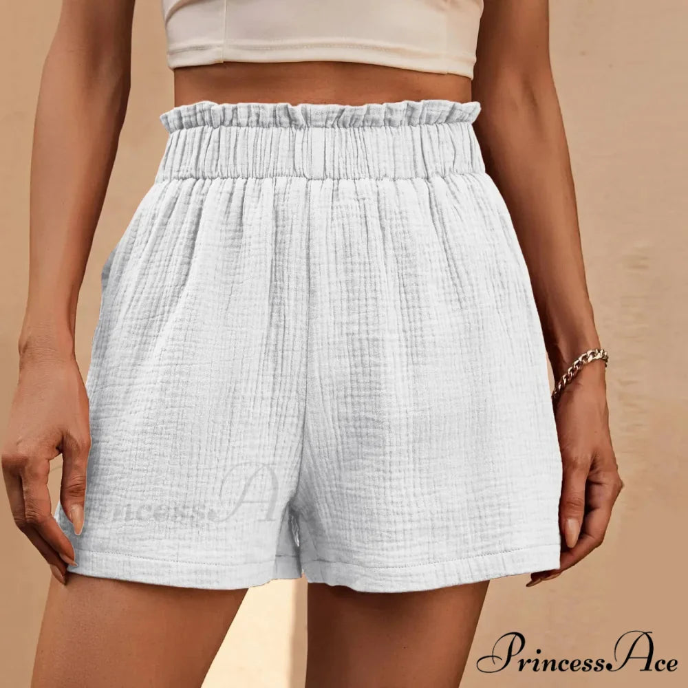 Cotton Double Layered Pleats Hem Straight Leg High Waist Sports Short