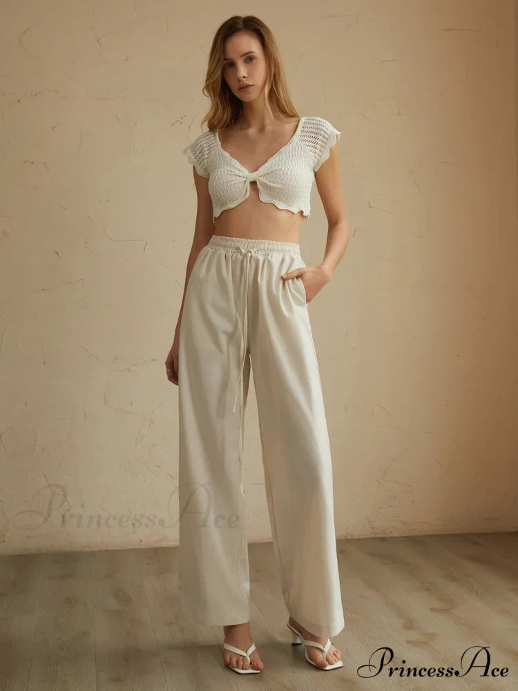 Cotton Eyelet Lettuce Trendy Trim Crop Knit Top