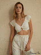 Cotton Eyelet Lettuce Trendy Trim Crop Knit Top