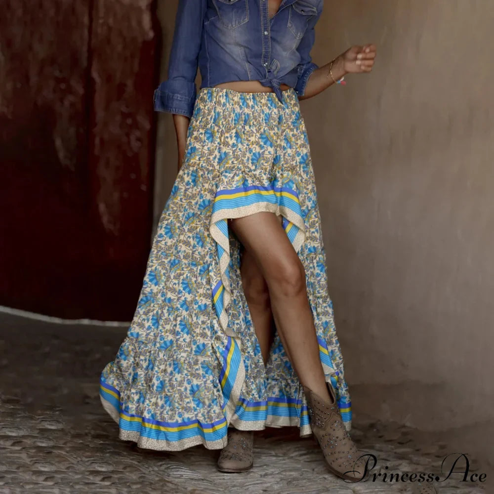 Cotton Flower Pattern Urban Pleated Skirt