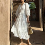 Cotton Flower V-neck Trim Summer Boho Dress