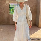 Cotton Flower V-neck Trim Summer Boho Dress