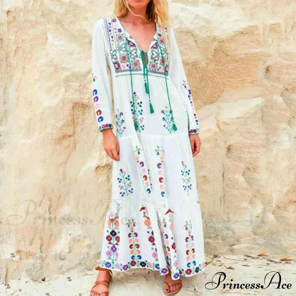 Cotton Flowery Stitched Long Dress
