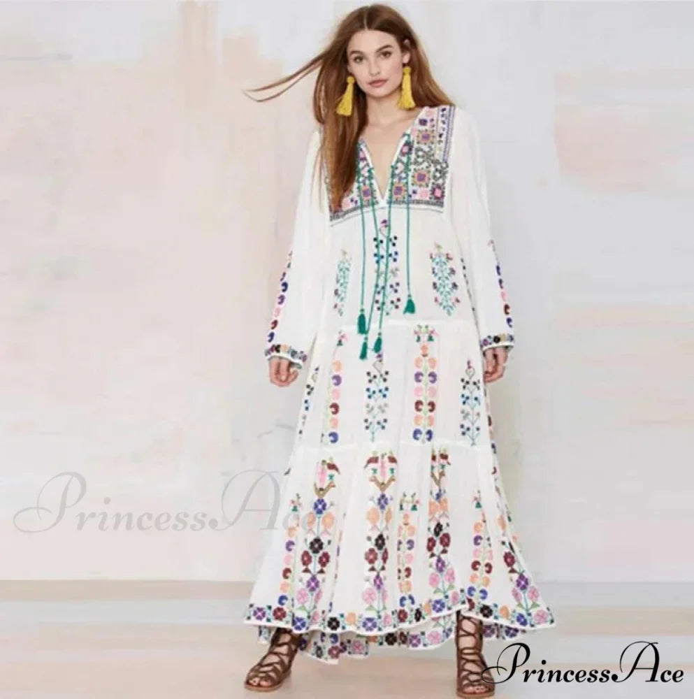Cotton Flowery Stitched Long Dress