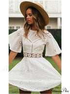 Cotton Half Sleeve Seductive Backless Hollow Out Mini Boho Dress