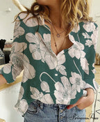 Cotton Linen Vintage Flower Print Blouse