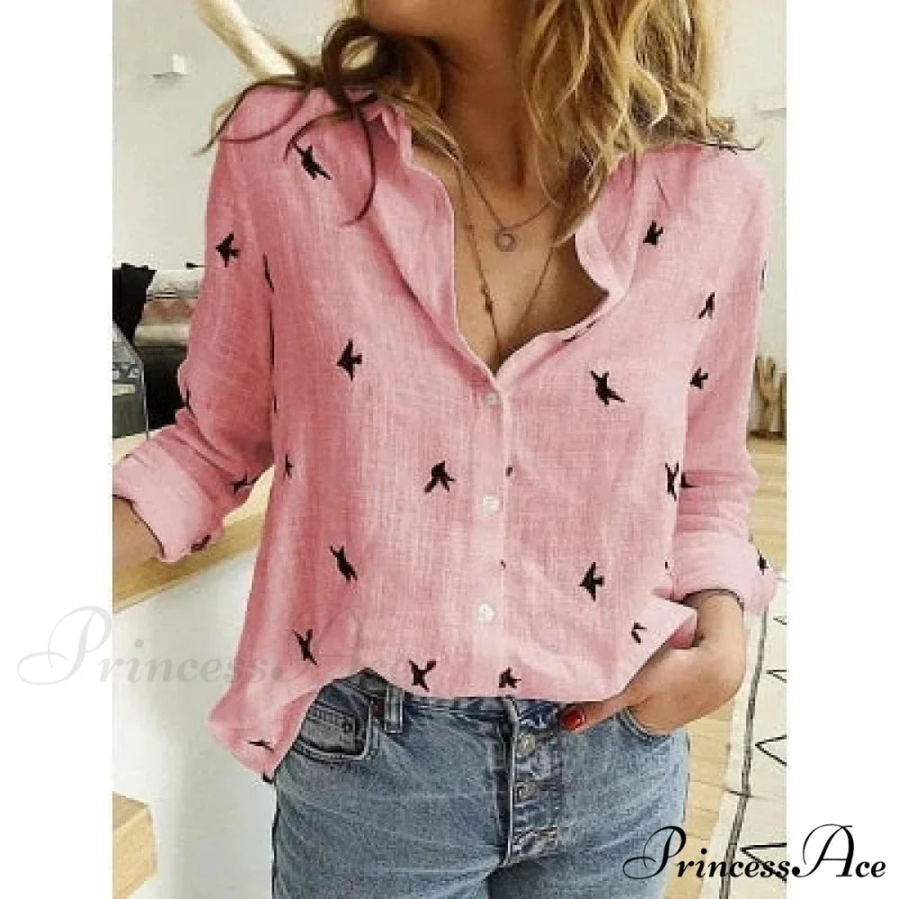 Cotton Linen Vintage Flower Print Blouse