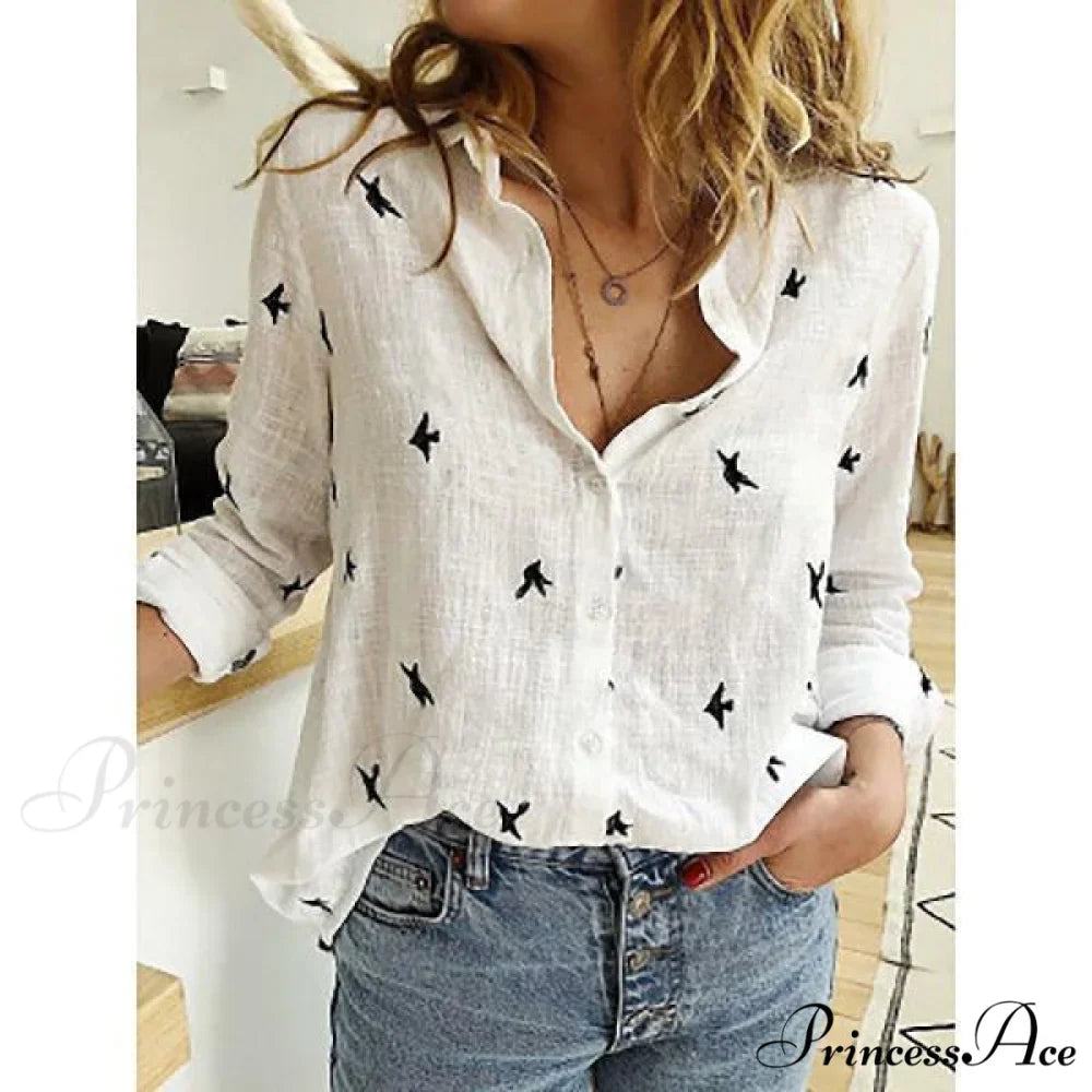 Cotton Linen Vintage Flower Print Blouse