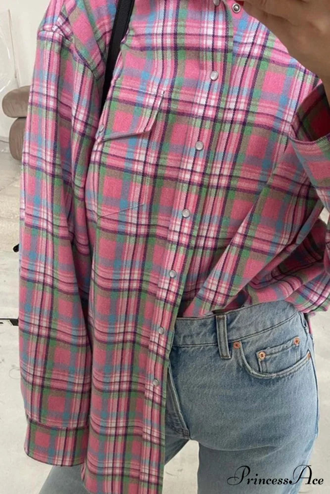 Cotton Plaid Blouse in Pink