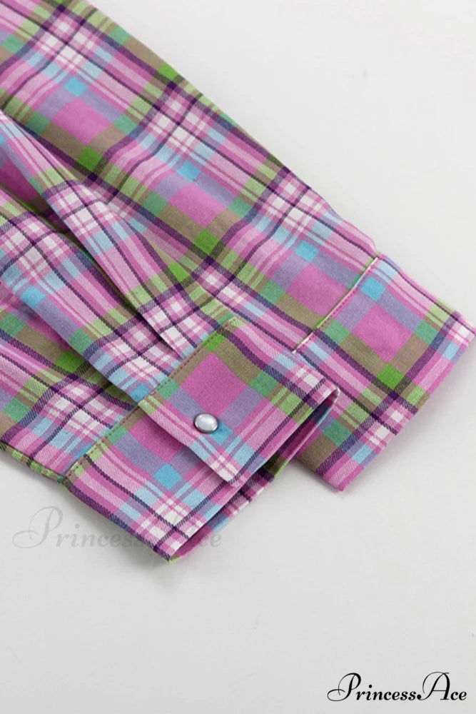 Cotton Plaid Blouse in Pink