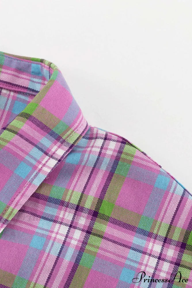 Cotton Plaid Blouse in Pink
