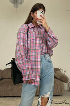 Cotton Plaid Blouse in Pink