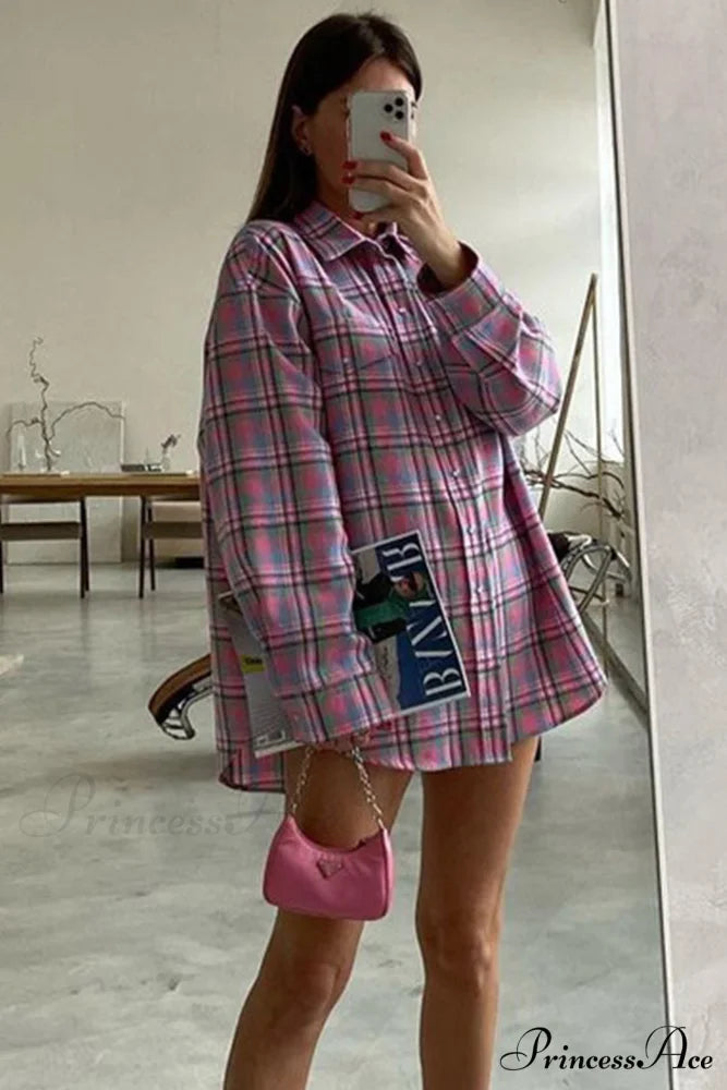 Cotton Plaid Blouse in Pink
