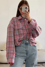 Cotton Plaid Blouse in Pink