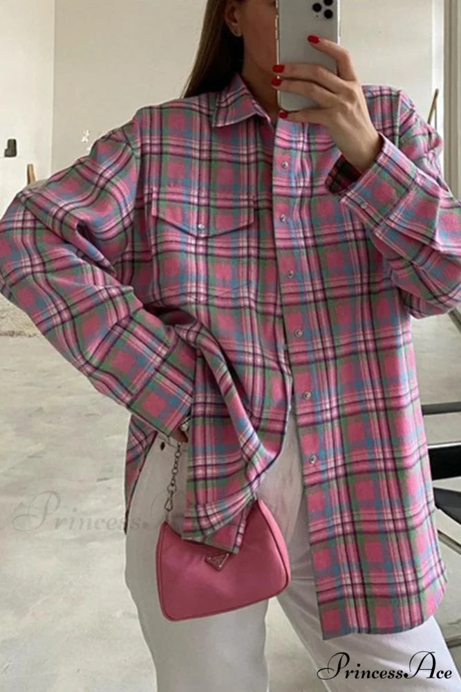 Cotton Plaid Blouse in Pink