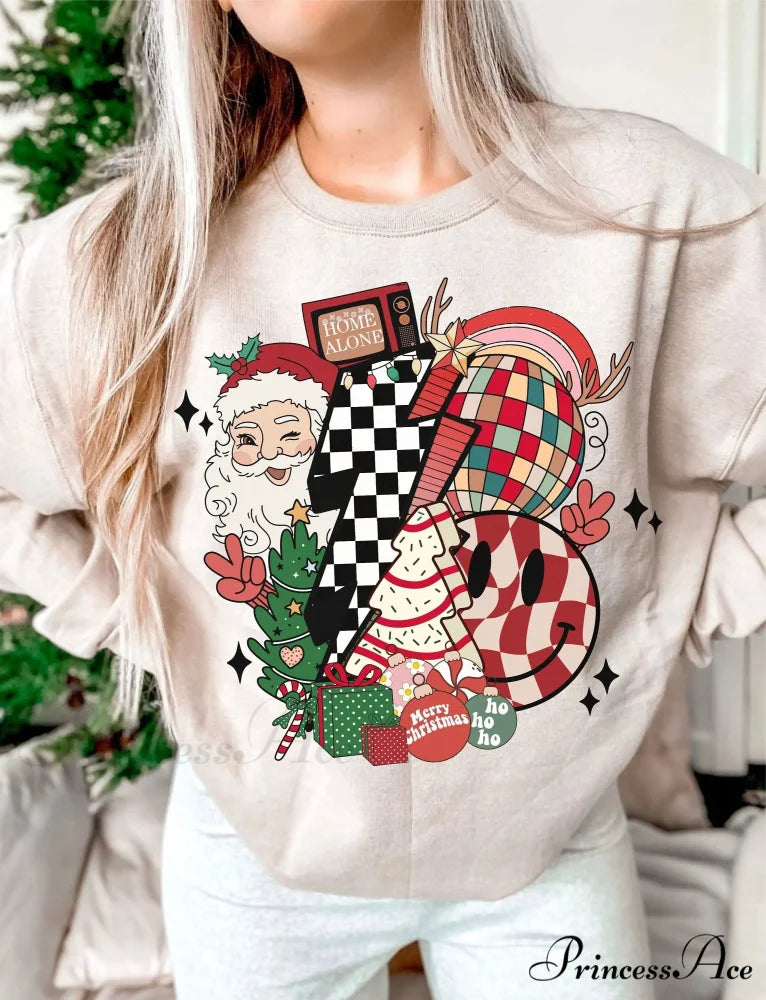 Cotton Santa Claus Funny Smiling Face Christmas Hoodie for Girls