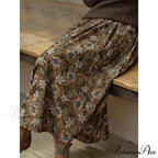 Cotton Vintage Printed Mid-Long Flowy Skirt