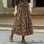 Cotton Vintage Printed Mid-Long Flowy Skirt
