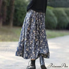 Cotton Vintage Printed Mid-Long Flowy Skirt