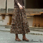 Cotton Vintage Printed Mid-Long Flowy Skirt