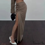 Cowl Front Lace Up Corset Maxi Dress