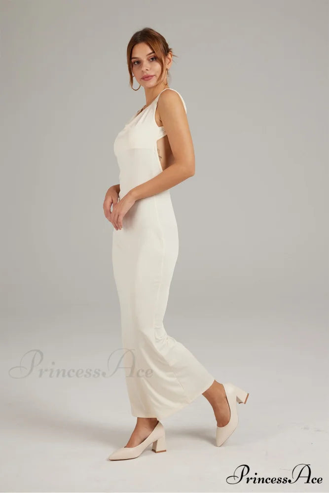 Cowl Neck Backless Pack Hip Dress in Solid Color