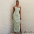 Cowl Neck Strapless Slit Modern Maxi Evening Dress - Black