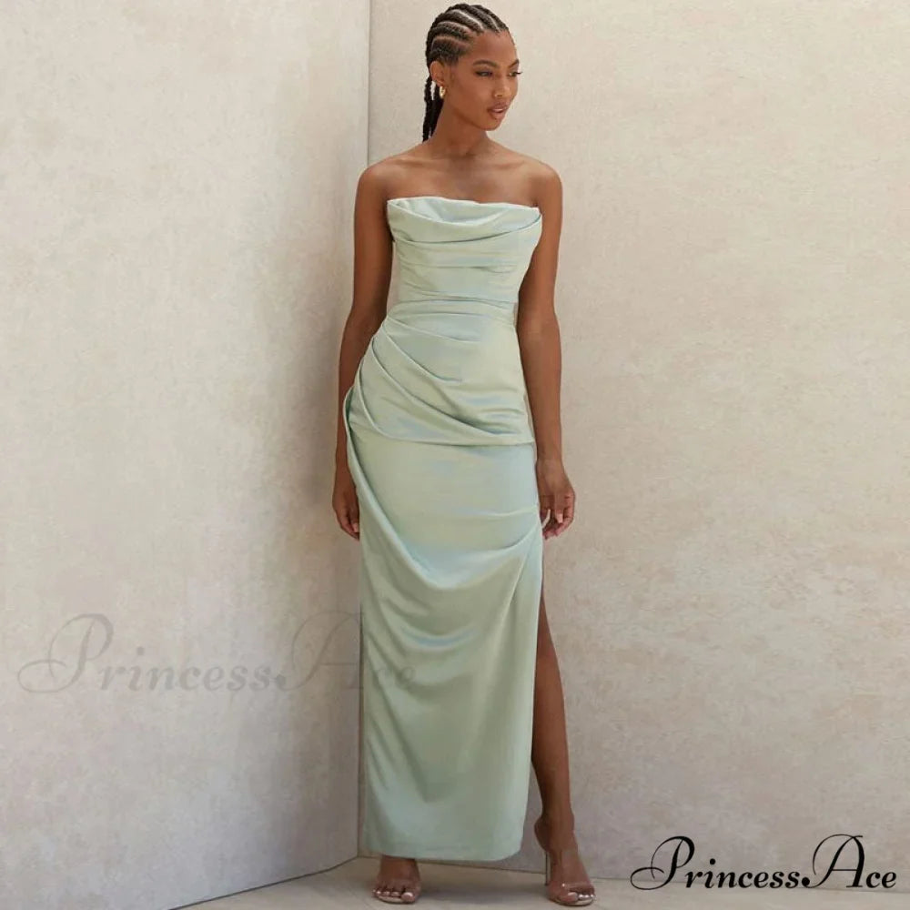 Cowl Neck Strapless Slit Modern Maxi Evening Dress - Black