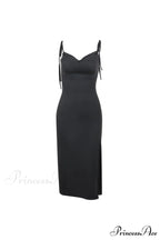 Cowl Neck Tie-straps Dress with Slit