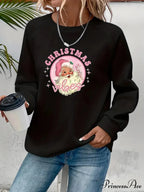 Cozy Casual Pullover Santa Pattern Fall Winter Christmas Hoodie