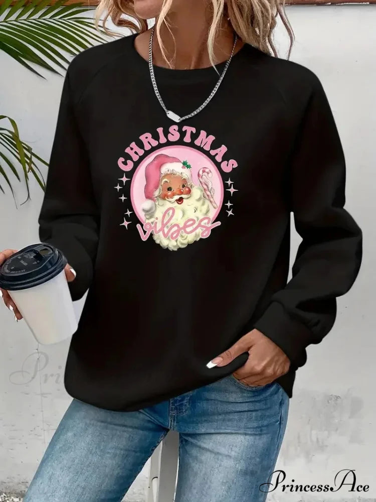 Cozy Casual Pullover Santa Pattern Fall Winter Christmas Hoodie