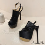 Cozy Pleated Leather Super-High Platform Nightclub Party Peep-Toe Black Sexy High Heel