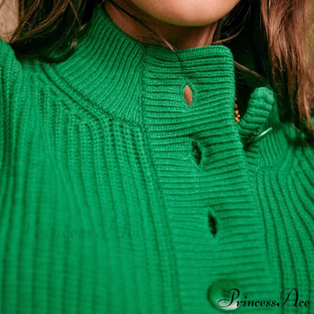 Cozy Warm Jacquard Long Sleeve Button Female Casual Christmas Sweater