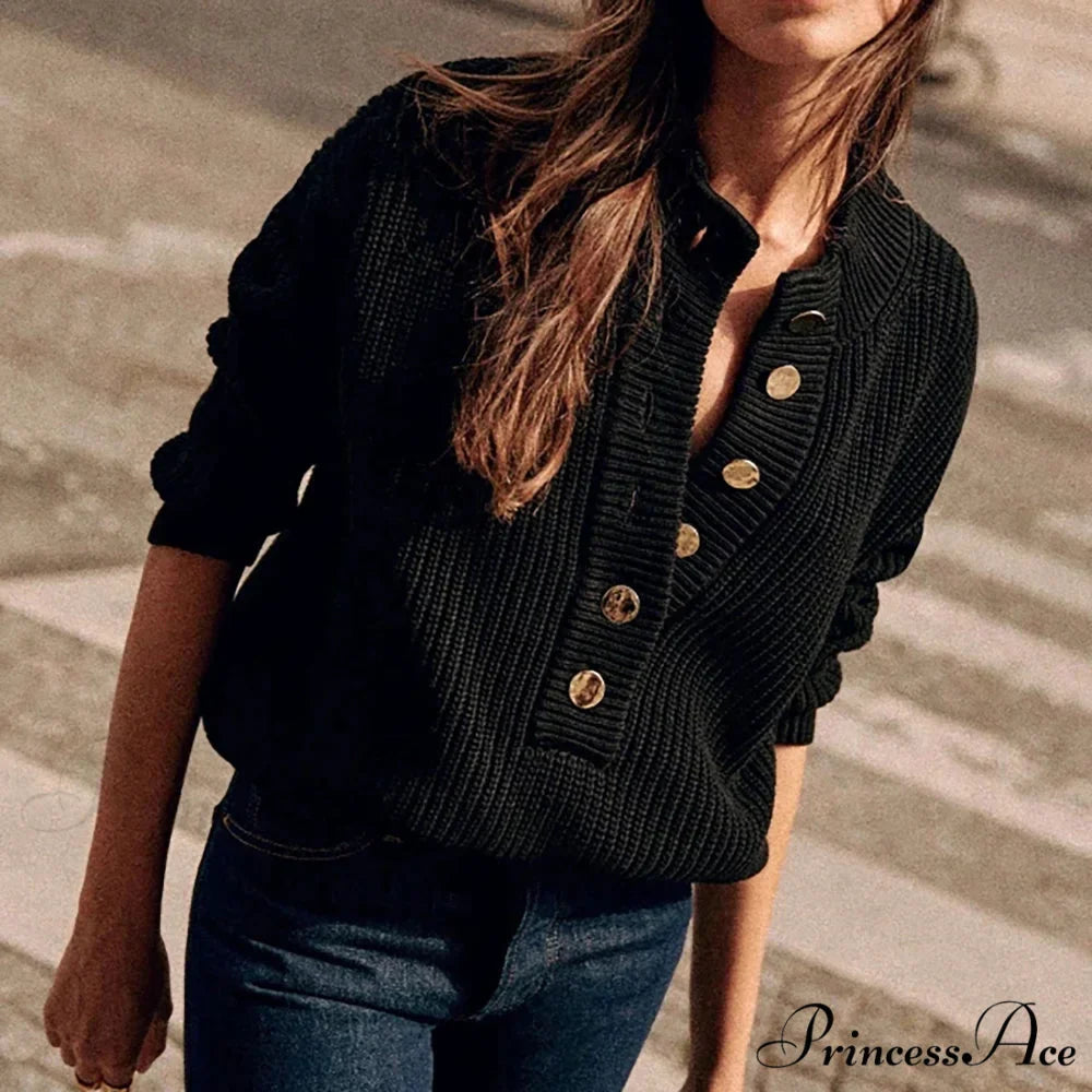 Cozy Warm Jacquard Long Sleeve Button Female Casual Christmas Sweater