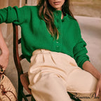 Cozy Warm Jacquard Long Sleeve Button Female Casual Christmas Sweater