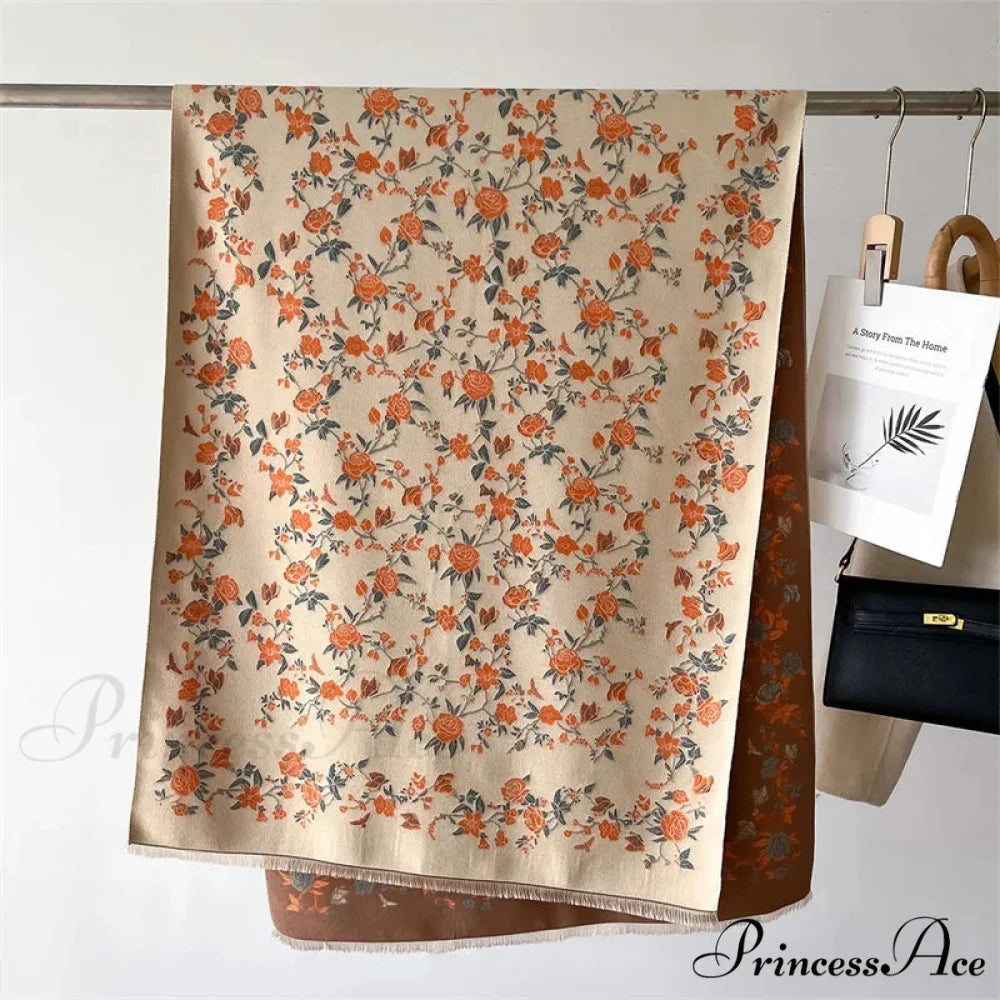 Cozy Wrap Blossom Pattern Cashmere Scarf