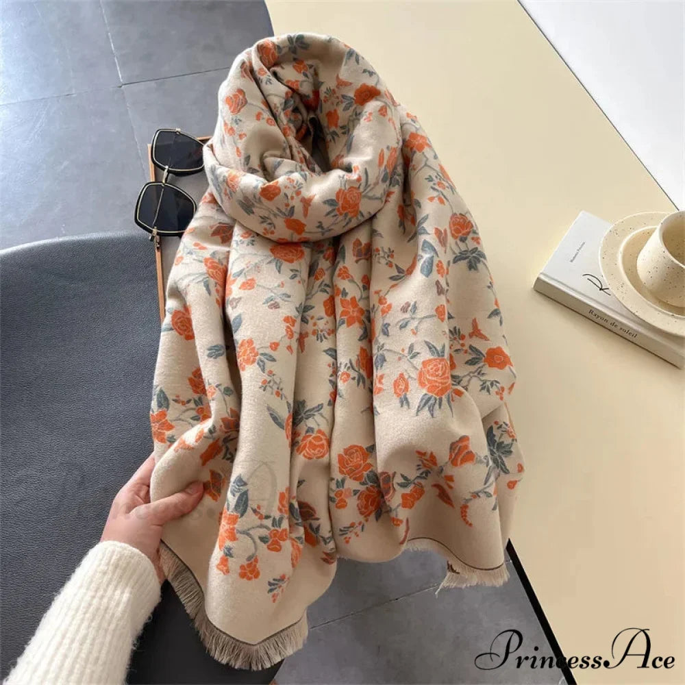 Cozy Wrap Blossom Pattern Cashmere Scarf
