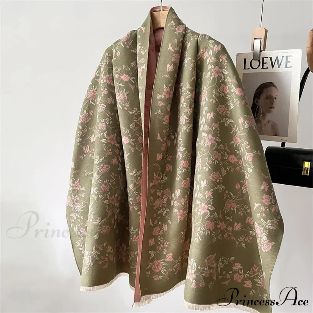 Cozy Wrap Blossom Pattern Cashmere Scarf