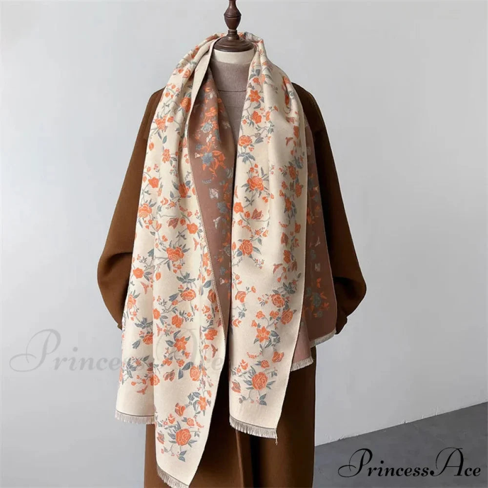 Cozy Wrap Blossom Pattern Cashmere Scarf