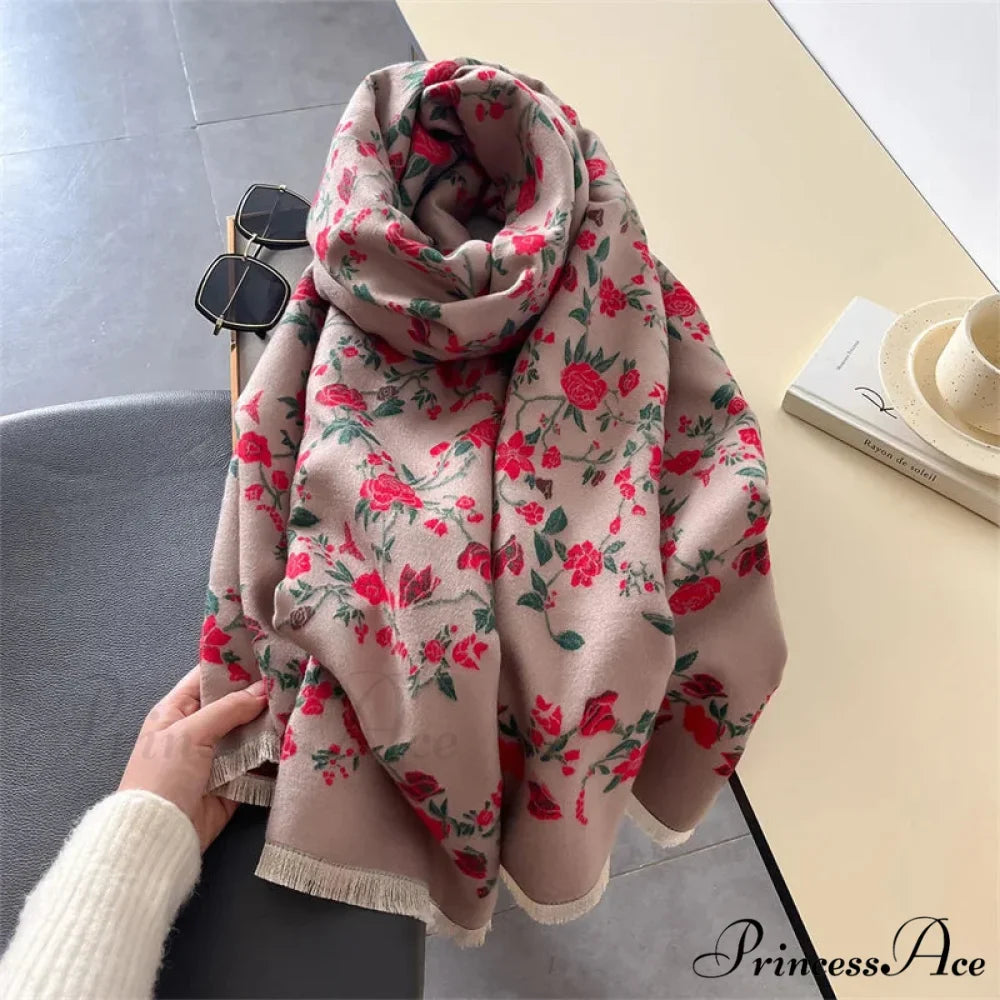 Cozy Wrap Blossom Pattern Cashmere Scarf