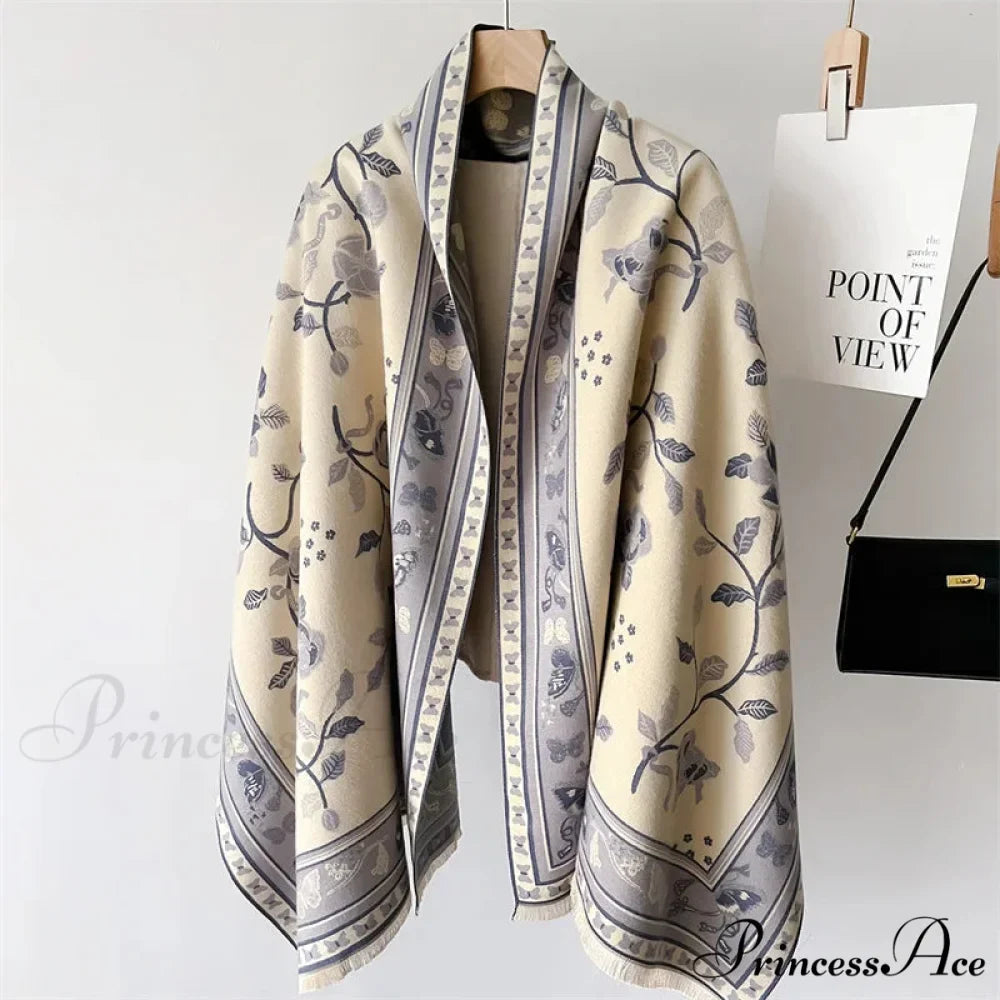 Cozy Wrap Cashmere Blossom Pattern Scarf
