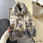 Cozy Wrap Cashmere Blossom Pattern Scarf